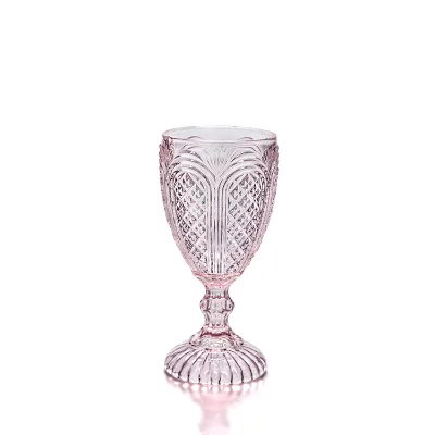 Vintage Crystal Wine Glasses with Carved Embossed Design Classic Nordic Style 200-300ml Capacity Customizable Color & Logo