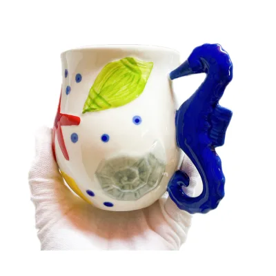 YG British Designercrafted Hand-painted Modern Minimalist Ocean-patterned Mug Distinctive Seahorse-shaped Handle Ceramic