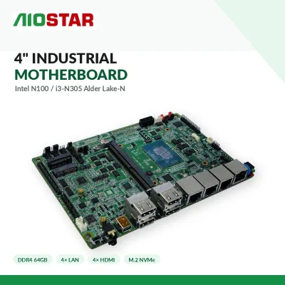 New 4 Inch Industrial Motherboard Intel N100 DDR4 64GB Double Channel SATA M.2 NVMe 4 LAN 4 for DP LVDS 6 COM