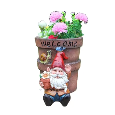 Colorful Resin Succulent Flower Pots and Painted Gnome Statue Europe-Style Fairy Garden Accessories for Floor Use