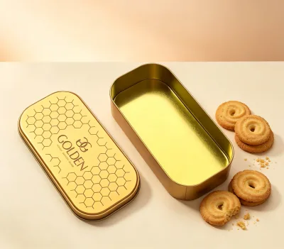 Rectangle Gold Tinplate Metal Tin Box with Embossed Design With Lid
