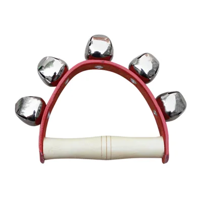 Wrist Shaking Bell 5 Bells Wooden Handle Handheld Sleigh Bell for Kindergarten Education Red