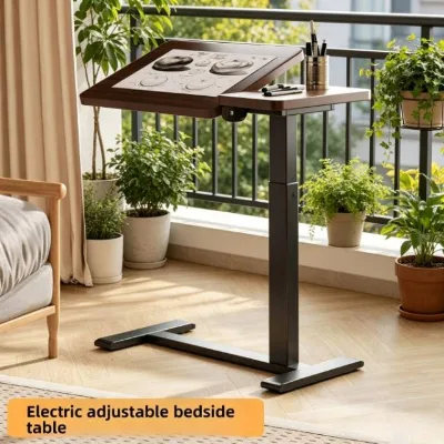 Stable Metal Standing Desk with Pneumatic Rotating Desktop, Electric Height Adjustable Overbed Table for Home Remote Work