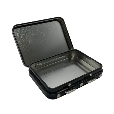 Custom Embossed Rectangular Tin Box Press Tin Can Child Resistant Pre Roll Container Metal Tin Box With Button Closure