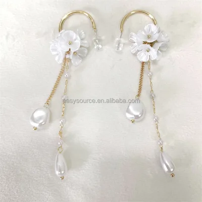 RE4635 Tassel Simulated Pearl Drop Earrings Flower Petal Earrings Fashion Women Wedding Jewelry