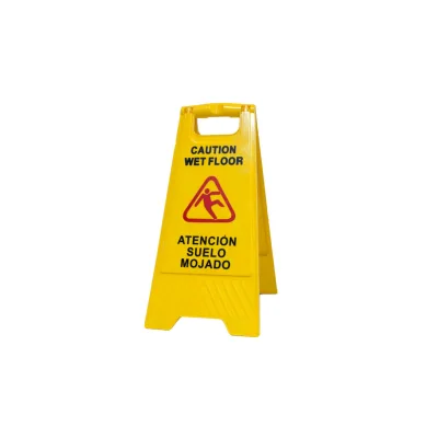 Bilingual Wet Floor Sign Double-Sided Yellow Board for Indoor Outdoor Use