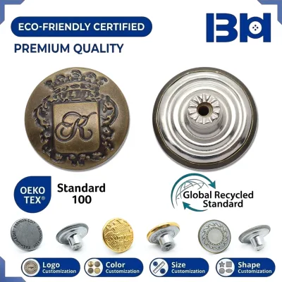 Custom Vintage Metal Rhinestone Buttons Engraved Logo Eco-Friendly Denim Jeans Buttons for Garment Bags BH Factory OEM/ODM MOQ