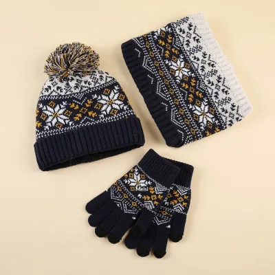 2026 Autumn Winter Children Christmas Set Snowflake Jacquard 100% Acrylic Hat Scarf Gloves Set