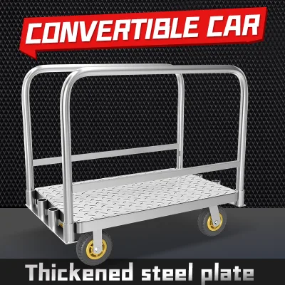 Heavy Duty Convertible Flatbed Trolley with Reinforced Steel Frame & Rubber Wheels for Industrial Moving