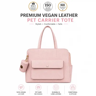 Premium OEM Soft Plush Fleece Interior Dog Travel Handbag Matching Waste Bag Dispenser Front Pocket for Owner Daily Walk