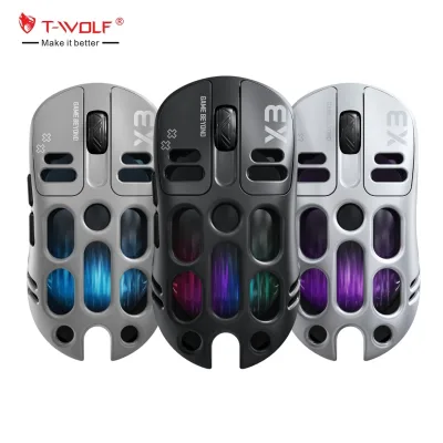 T-WOLF X3 Tri-mode Wireless Gaming Mouse Wireless Wired BT Hollow-carved Mouse RGB 8000DPI 6D Gaming Macro Programming Mouse