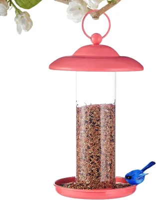 Pink Outdoor Hanging Bird Feeder Foldable Garden Bird Feeder with Sun Protection and Antifreeze Cage Plastic Automatic Features