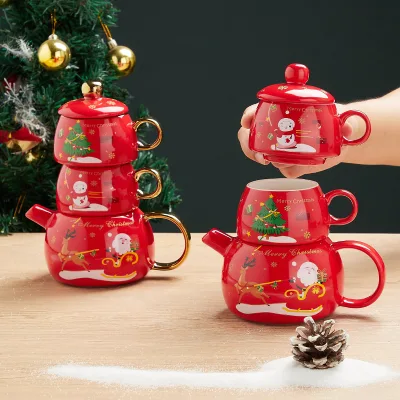 Christmas Gift Plate Coffee Mug Cup and Saucer Set Tea Ceramic Christmas Mug Luxury Set