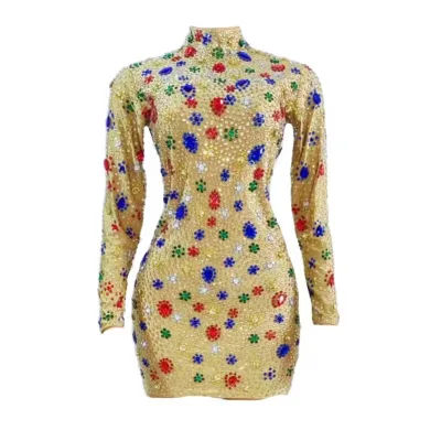 Singer Car Model Dance DJ Water Diamond Gold Slim Fit Sexy Stage Evening Dress Performance Costume