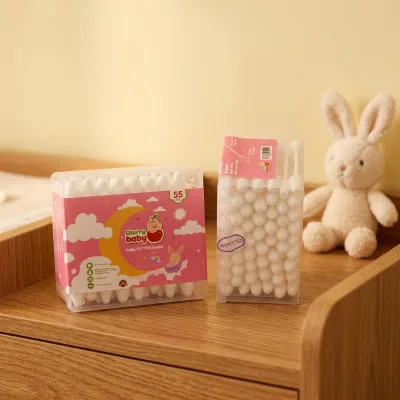 55pcs Big Head Baby Cotton Buds Pure Paper Stick Newborn Skin Eco Friendly Safe Disposable Hisopos Qtips Clear Box Cotton Swab