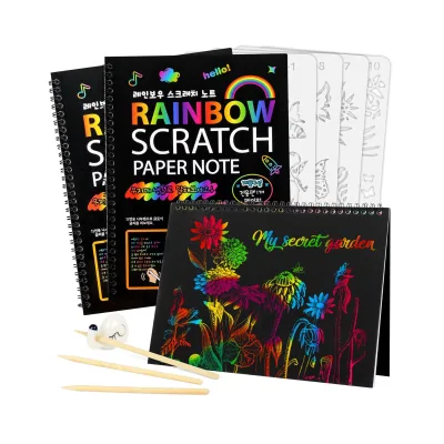 Customized Scratch Paper Book Black Printing rainbow Art Creative Magic Coloring Scratch Art Drawings Books for Kids