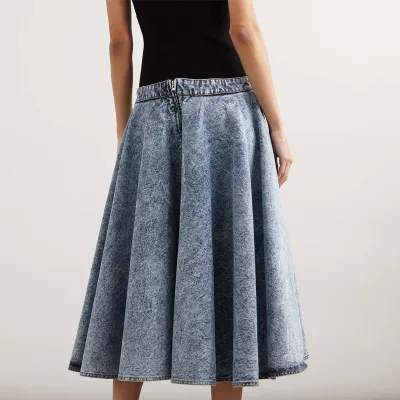 Custom Jeans Manufactures Knitted Paneled High-waist Denim Skirt Professional Women Office Lady Elegant Fashion Knee-High Skirt