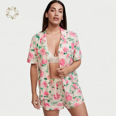 Sustainable Modal Short Women Pyjamas Eco Friendly Printed 2 Pc Night Suit Eco Friendly Modal Short Women Pajamas