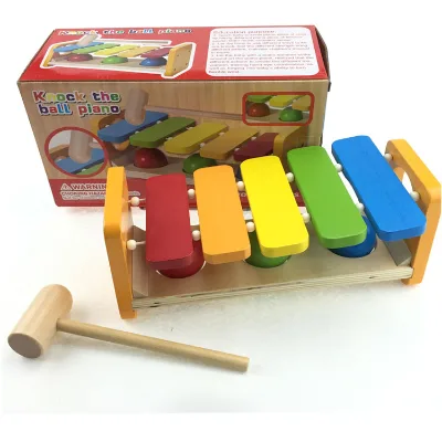 2 in 1 Baby Hand Knock Cartoon Wooden Musical Instrument Educational Toy Children Hand Xylophone