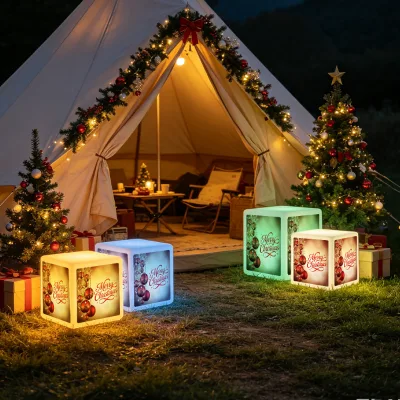 Custom Christmas LED Cube Light 16-Color RGB Solar Powered Waterproof PE Square Lamp Holiday Outdoor Decoration