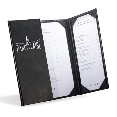 Popular Faux Leather Gate Fold Menu Covers Three Views Menu Folder with Corner Mount Interiors