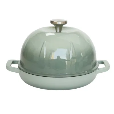 Wholesale Pastel Green Vitreous Enamel Cast Iron Bread Oven, Domed Steam Lid Bread Baking Pot with Dual Handles