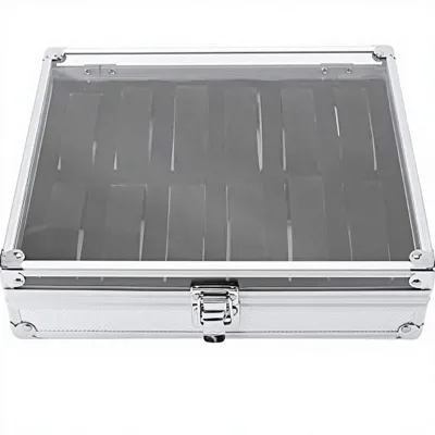 Watch Display Case, Transparent Acrylic Top, Aluminum Watch Case Organizer, 12 Slots Storage for Men, Jewelry and Beads Holder