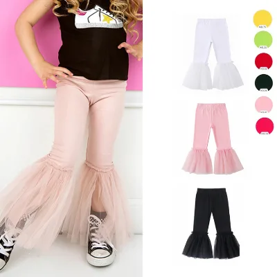 New Design Summer Girls Tulle Bell Bottoms 2-12 Years Custom Cotton Tulle Bell Bottoms Leggings for Kids