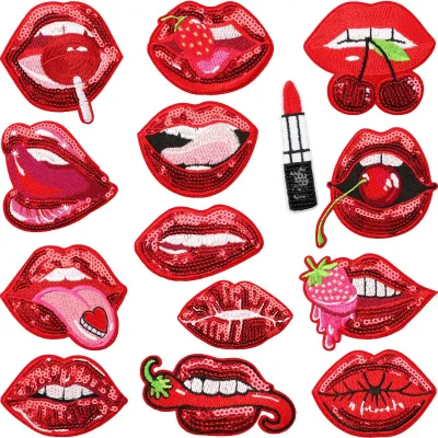 European American Style Mouth Sequin Embroidered Polyester Thread Cloth Patch Fashionable Clothing Decoration Sticker Handmade