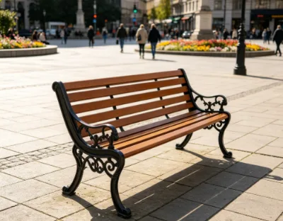 Sturdy Rustproof Steel Frame Park Bench, Durable Anti-Corrosion Preservative Wood Outdoor Bench for Plaza Street Park