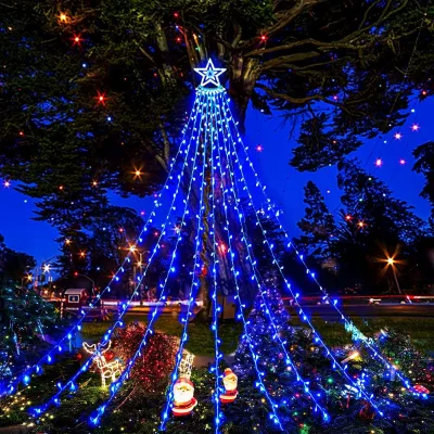 YN Starlight 8 Modes IP65 Waterproof LED Christmas Lights Tree Outdoor Decorations Star Topper Waterfall String Lights Cascading
