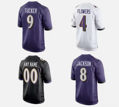 New 2024 American Football Jerseys Kyle Hamilton 22 Derrick Henry 52 R. Lewis 8 Lamar Jackson 4 Flowers Football Jerseys