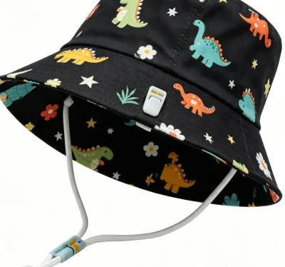 Little Kids Blue Rainbow Dinosaur Bucket Hat Adjustable Breathable Daily Use Sun Hat Old Boys
