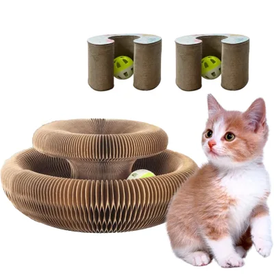 Durable Recyclable Magic Cat Grinding Claw Scratching Board Foldable Paper Pet Scratcher With Cat Toys