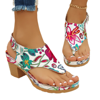 High-heeled Sandals 2025 Summer New Flip-toe Buckle Casual Sandals Retro Women's Sandals for Sale