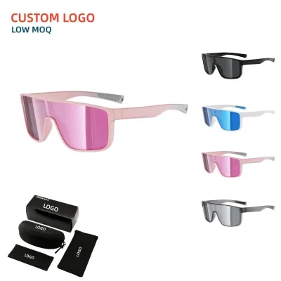 Custom Logo Pastel Pink Polarized Sunglasses One-Piece Shield Cycling Sunglasses Private Label Bulk Wholesale with Case Box
