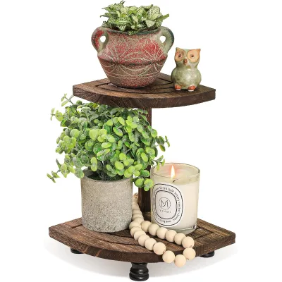 Modern Wooden Double Tier Riser Stand Easy to Clean Bathroom & Living Room Display Riser