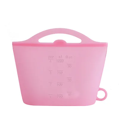 Multifunctional Reusable 100% Food Grade Silicone Food Storage Bags Set Handle 210x160x70mm 1000ml -40 230 Temperature