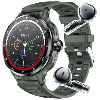 Smartwatch 2in1 Step Calorie Sleep Heart Rate Blood Pressu-re Monitor Round Fitness Watch Smart Watch Earphone Smart Watches