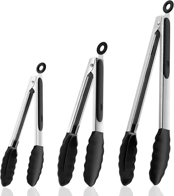 9'' Silicone Tongs Salad Tongs Cooking Tongs with Silicone Tips, Black and Red