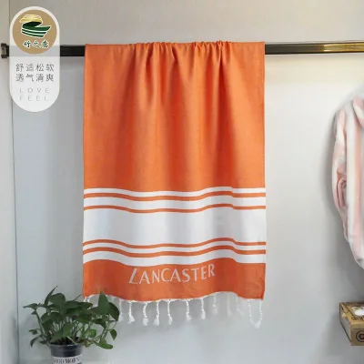 Large Logo Orange Quick-Dry Compressed Striped Jacquard 132x68cm Cotton Turkish Beach Towel Set