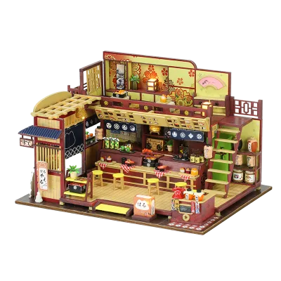 DIY Wooden Handmade Miniature Japanese Sushi Restaurant Miniature Dollhouse Miniatures