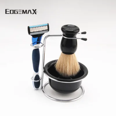 Five Blades Stainless Steel Men Shaving Razor Set with Shaving Brush & Bowl Stand Shaving Razor Extra Refill Cartridge