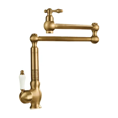 Kitchen Brass Cold Hot Water Faucet French Style Retro Dual Handle Ceramic Valve Core Brushed Finish Touch Sensor Pull Spray
