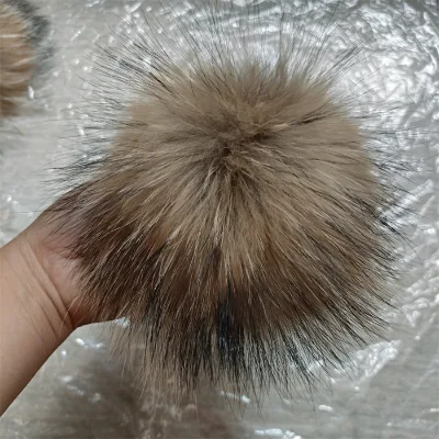Natural Brown Raccoon Ball Fur Pom Keychain