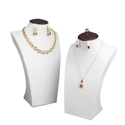 Handmade Custom Luxury White Pu Leather Display Bust Mannequin Necklace Stand Jewellery Display Rack Necklace Display Stand