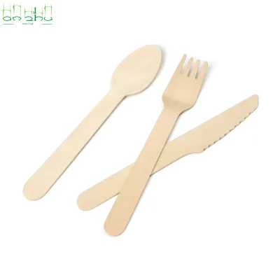 Eco Friendly Wholesale Wood Cutlery Kit Individually Paper Wrapped Custom Logo