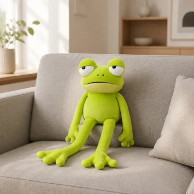 Quirky Long Leg Frog Plush with Sleepy Eyes Funny Stuffed Animal for Office Desk Decor and Creative Gift for Coworker