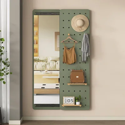 Wood Storage Living Room Bedroom Mirror Wall Frame Hanging Wooden Pegboard with Shelves