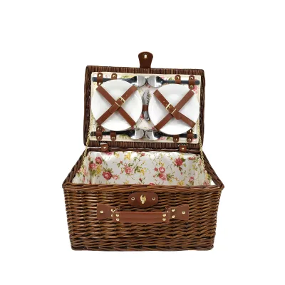 New 4 Willow Picnic Basket for 4 Person Tableware Rattan Outdoor Wicker Picnic Basket With a Lid Boxes of Fruit and Vegetable
